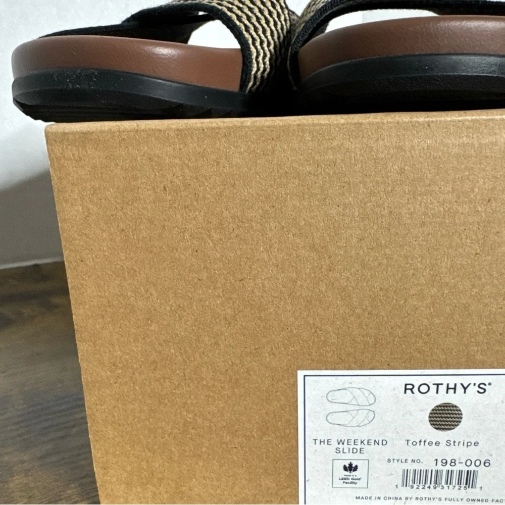 Rothy’s Women’s Sandals The Weekend Slide Toffee Stripe Size 6/12 NEW - Picture 4 of 7